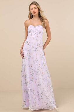 NWT Lulus Chic Preciousness Lavender Floral Organza Bustier Maxi Dress Gala XS